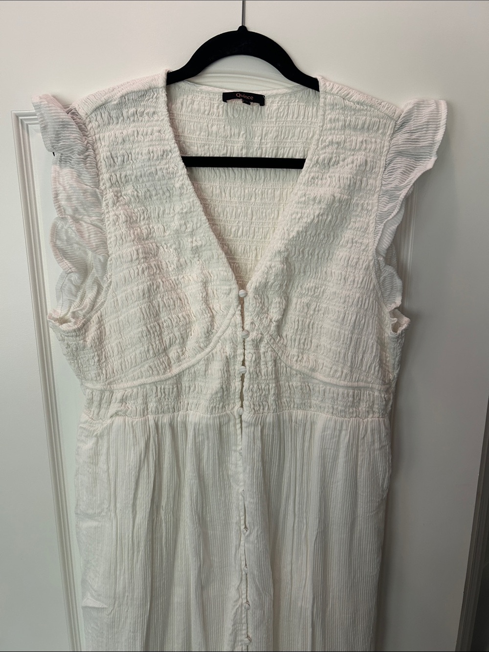 Quince White Maxi Dress with Ruffle Sleeves